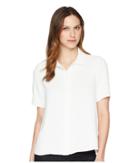Lacoste Short Sleeve Muslin Pleated Shirt (cake Flour White) Women's Short Sleeve Button Up