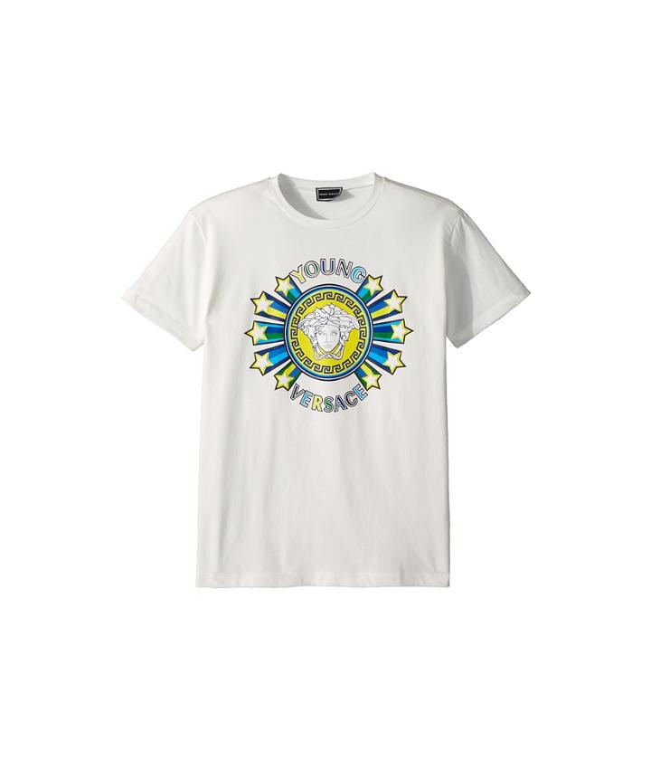 Versace Kids Short Sleeve Medusa Logo Graphic Tee (big Kids) (white) Boy's T Shirt