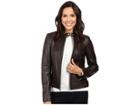 Cole Haan Leather Racer Jacket With Quilted Panels (deep Espresso) Women's Jacket