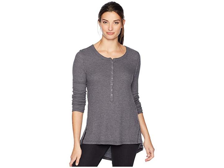 Dylan By True Grit Heathered Rayon Waffle Snap Front Top (charcoal) Women's Clothing