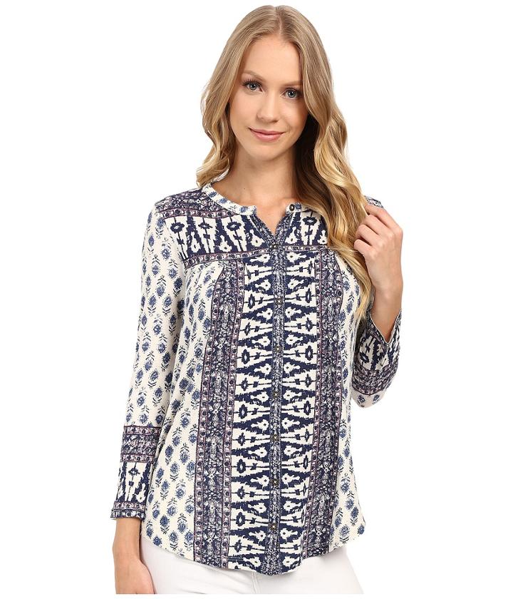 Lucky Brand Wood Block Printed Top (natural Multi) Women's Clothing