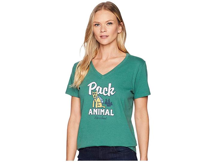 Life Is Good Pack Animal Crusher Vee (forest Green) Women's T Shirt