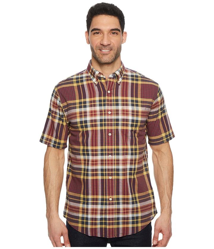 Pendleton S/s Seaside Button Down Shirt (plum Navy/gold Plaid) Men's Short Sleeve Button Up
