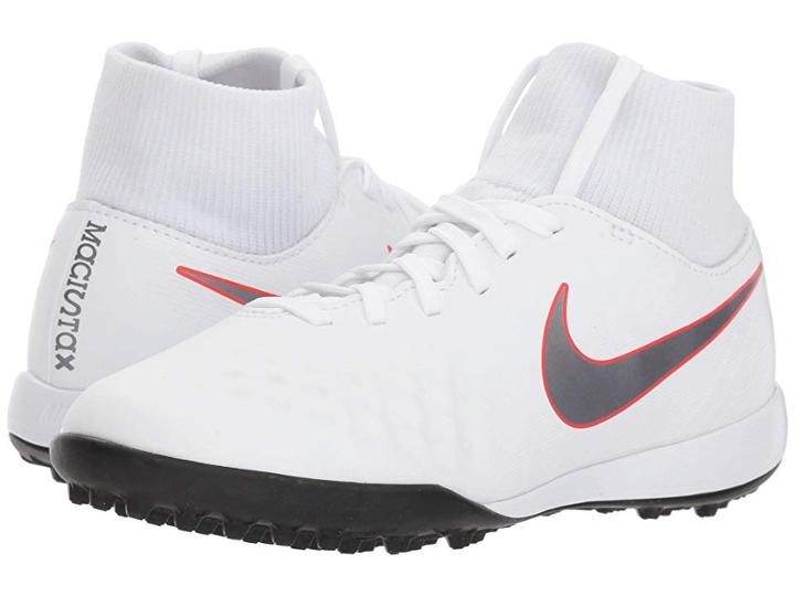 Nike Kids Jr. Magista Obrax 2 Academy Dynamic Fit Tf Soccer (little Kid/big Kid) (white/metallic Cool Grey/light Crimson) Kids Shoes