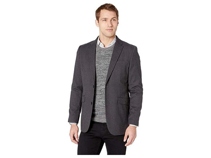 Perry Ellis Slim Fit Stretch Heathered Stripe Sport Coat (charcoal) Men's Coat