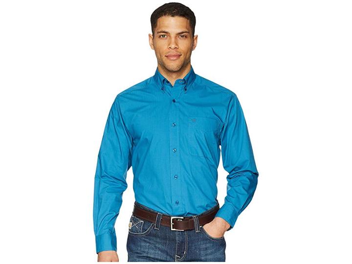 Ariat Solid Poplin Shirt (azure Thistle) Men's Clothing