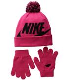 Nike Kids Swoosh Pom Beanie Gloves Set (little Kids/big Kids) (rush Pink) Beanies