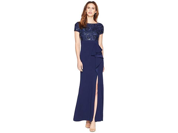 Adrianna Papell Long Short Sleeve Dress (light Navy) Women's Dress