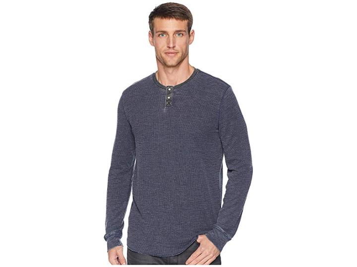 Lucky Brand Burnout Thermal Snap Notch Neck Shirt (night Sky) Men's Clothing