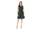 Nine West Jacquard Sleeveless Crew Neck Fit Flare Dress W/ Belt (evergreen/black) Women's Dress