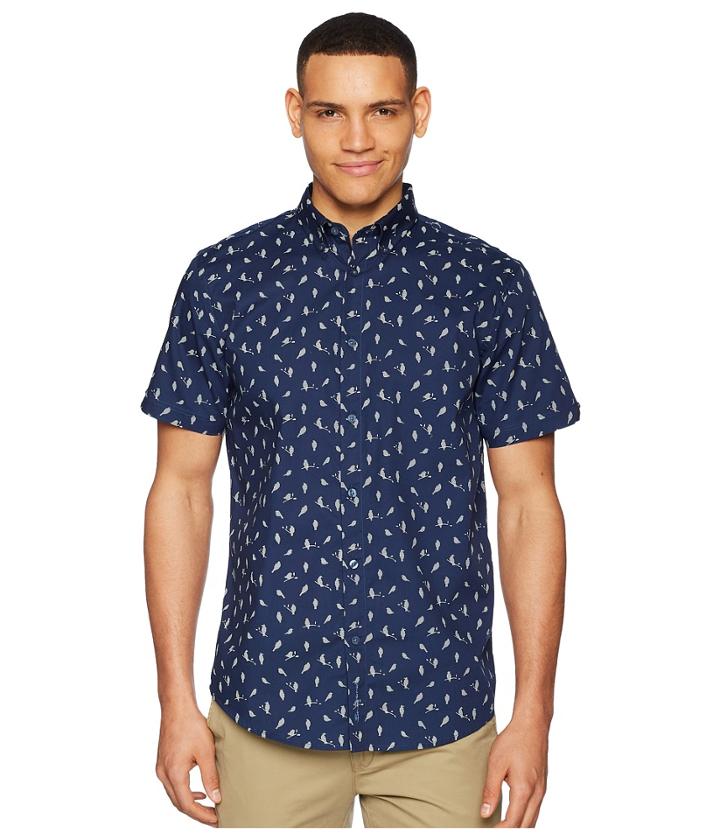 Ben Sherman Short Sleeve Bird Print Shirt (blue) Men's Short Sleeve Button Up