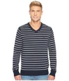 Nautica 12 Gauge Striped V-neck (true Navy) Men's Sweater