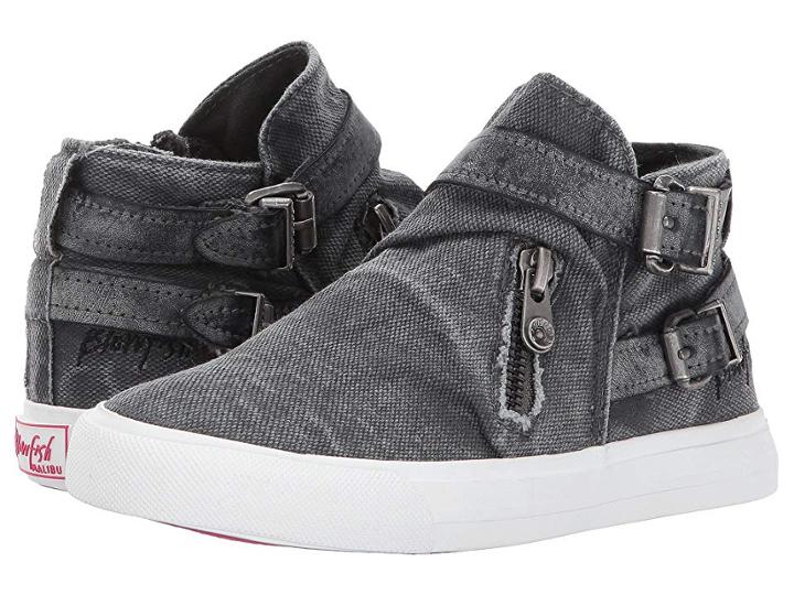 Blowfish Kids Mondo-k (little Kid/big Kid) (grey Smoked 16oz. Canvas/dark Grey Cecilia Pu) Girl's Shoes
