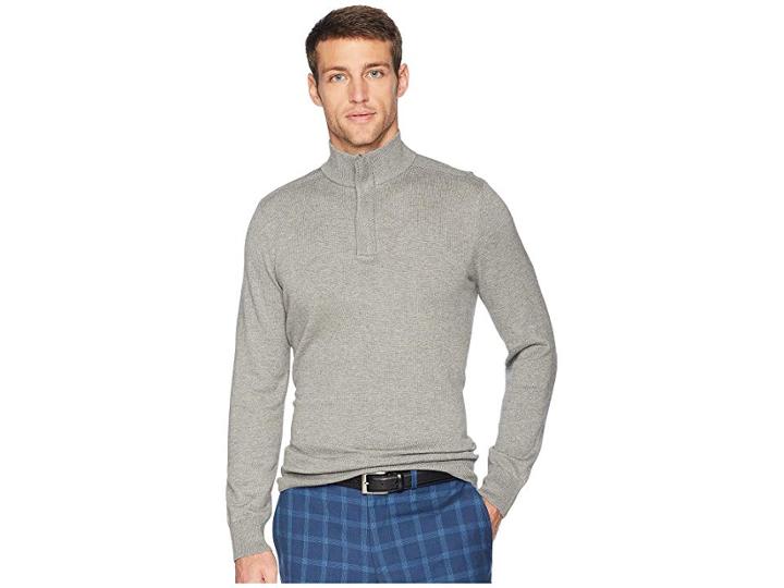 Perry Ellis Cotton Modal 1/4 Zip Sweater (smoke Heather) Men's Sweater