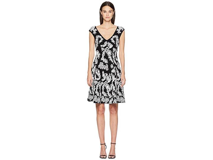 Zac Posen Knitted Jacquard Short Sleeve Dress (black/white) Women's Dress