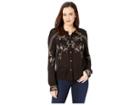 Lucky Brand Embroidered Button Up Top (black Multi) Women's Long Sleeve Button Up