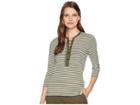 Lauren Ralph Lauren Lace-up Striped Cotton Top (admiral Green/mascarpone Cream) Women's Clothing