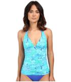 Lauren Ralph Lauren Oceania Floral Halterkini W/ Molded Cup Slimming Fit (blue Multi) Women's Swimwear