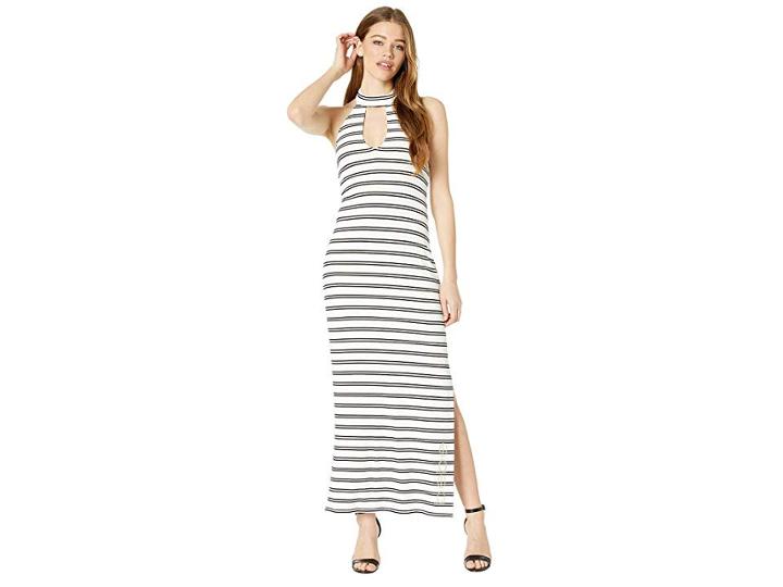 Bebe Deep V Halter Maxi Dress (ellie Stripe) Women's Dress
