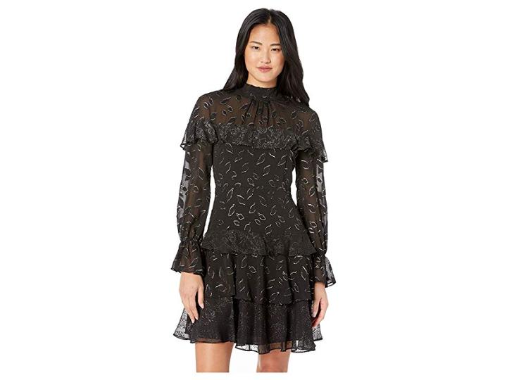 Bcbgmaxazria Cktl Midi Woven Dress (black Combo) Women's Dress