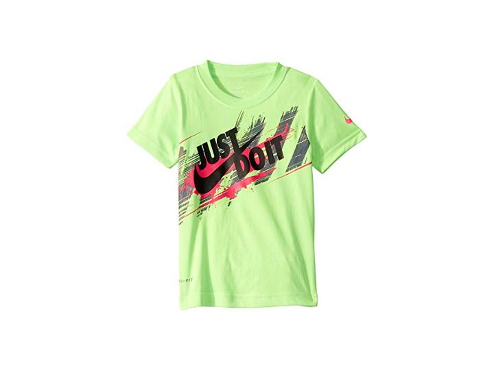 Nike Kids Painted Just Do It Swoosh Dri-fittm Short Sleeve T-shirt (little Kids) (lime Blast) Boy's Clothing