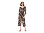 Eci 3/4 Sleeve V-neck Floral Printed Stretch Crepe Jumpsuit (black/multi) Women's Jumpsuit & Rompers One Piece