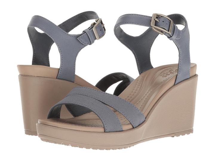 Crocs Leigh Ii Ankle Strap Wedge (strom/mushroom) Women's Wedge Shoes