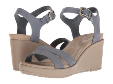 Crocs Leigh Ii Ankle Strap Wedge (strom/mushroom) Women's Wedge Shoes
