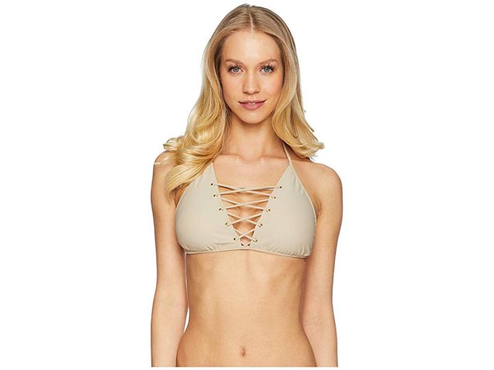 Luli Fama La Corredera Interlaced High Neck Top (cemento) Women's Swimwear