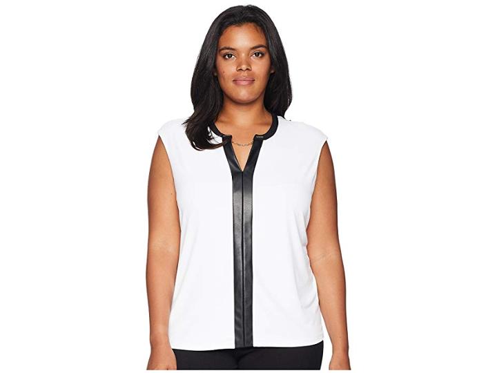 Calvin Klein Plus Plus Size Sleeveless V-neck Chain Top (soft White) Women's Sleeveless