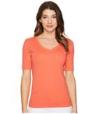 Three Dots 9 Sleeve V-neck (coral Sunset) Women's Short Sleeve Pullover
