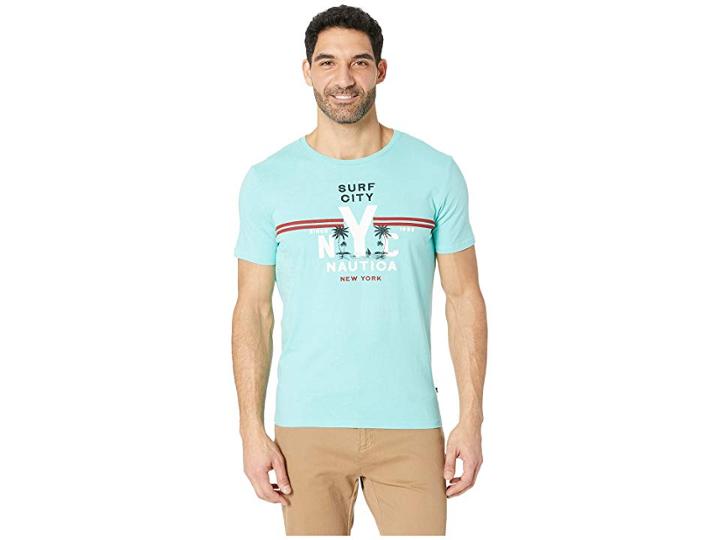 Nautica Short Sleeve Surf City Tee (poolside Aqua) Men's T Shirt