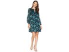 Vince Camuto Novelty Puff Sleeve Shift With Keyhole (dark Teal Multi) Women's Dress