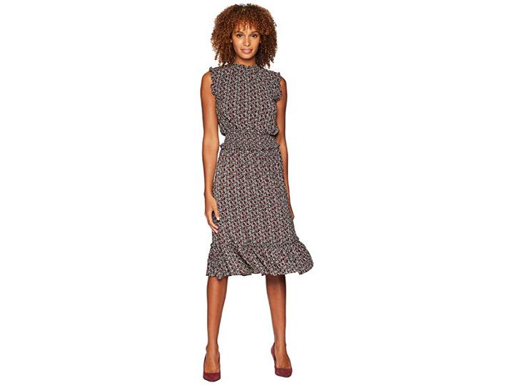Michael Michael Kors Tulip Smocked Waist Dress (black/maroon) Women's Dress