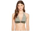 Michael Michael Kors Stable Stripe Logo Ring Halter Bra Top W/ Removable Soft Cups (ivy) Women's Swimwear