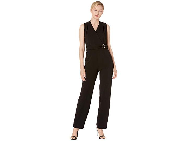 Tahari By Asl V-neck Jumpsuit With Self Belt (black) Women's Jumpsuit & Rompers One Piece