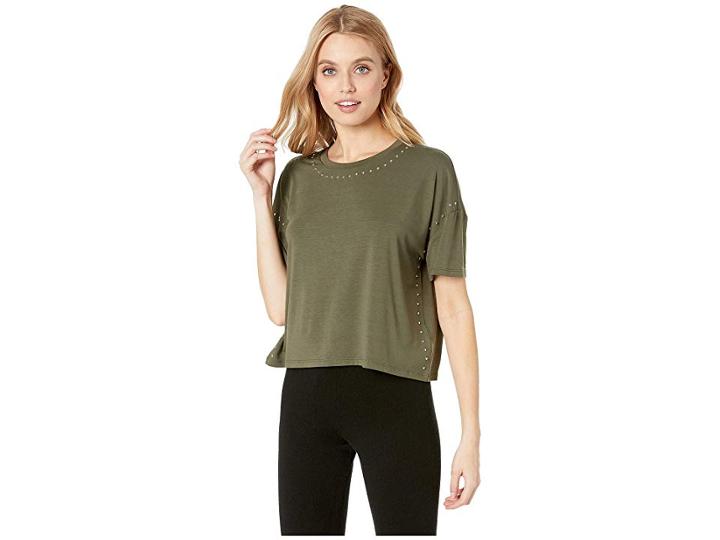 Juicy Couture Stud Embellished Jersey Tee (dark Army) Women's Clothing