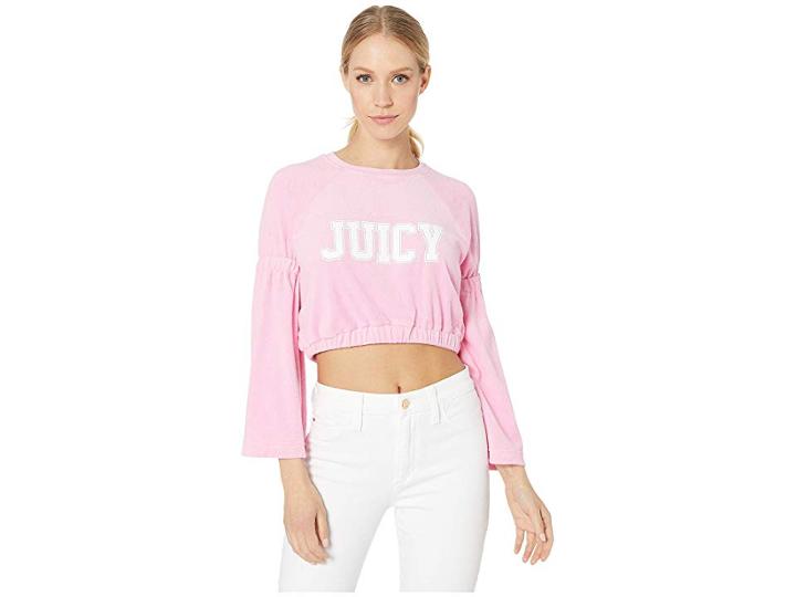 Juicy Couture Ruffle Sleeve Microterry Logo Pullover (bikini Pink) Women's Clothing