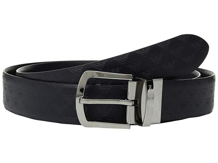 Emporio Armani Printed Leather Belt (night Blue) Men's Belts
