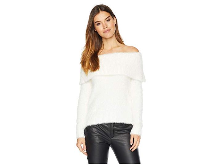 Kensie Fur Yarn Of The Shoulder Sweater Ksnk5921 (ivory Cloud) Women's Sweater