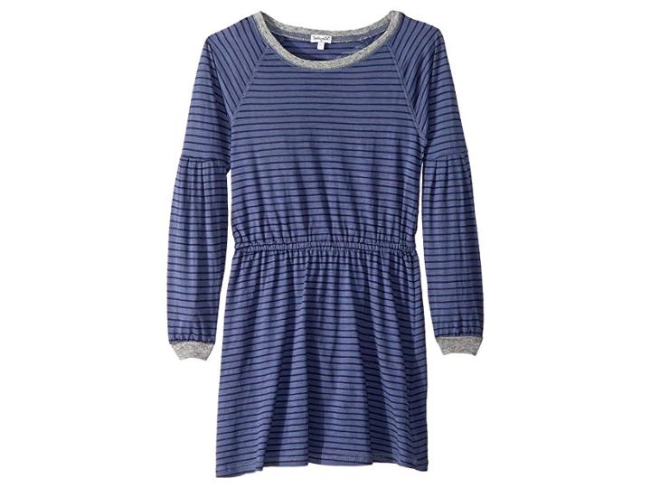Splendid Littles Yarn-dyed Long Sleeve Midi Dress (big Kids) (blue Indigo) Girl's Dress