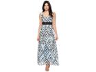 Taylor Geo Print Chiffon Maxi With Crochet Waist Inset (sky Blue Multi) Women's Dress