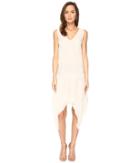 Just Cavalli Sleeveless V-neck Embroidered Handkerchief Hem Dress (ivory) Women's Dress