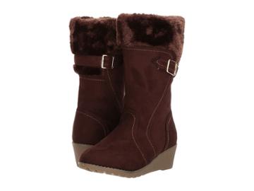Kensie Girl Kids Suede Fur Topped Wedge Boot (little Kid/big Kid) (brown) Girls Shoes