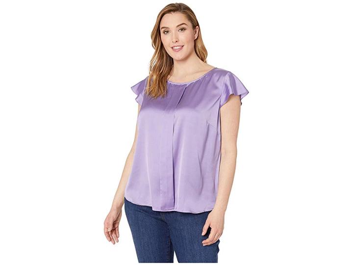 Tahari By Asl Plus Size Pleat Front Flutter Sleeve Blouse (lavender) Women's Clothing