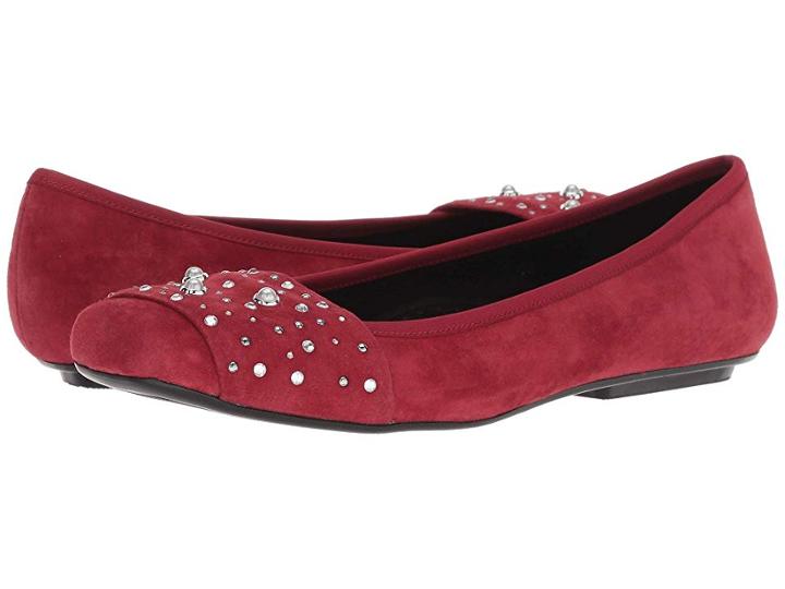 Vaneli Nasim (red Suede/red Elastic/clear Stones/silver/studs/white Pearl) Women's Flat Shoes