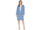 Tahari By Asl Collarless Inset Lapel One-button Besom Pocket Twill Skirt Suit (french Blue) Women's Suits Sets