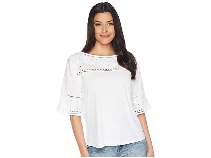 Lauren Ralph Lauren Eyelet Cotton-blend T-shirt (soft White) Women's T Shirt