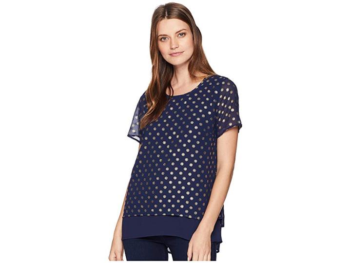 Michael Michael Kors Sunny Foil Cut Out Top (true Navy/gold) Women's Clothing