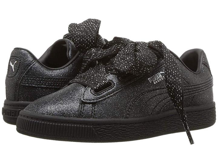 Puma Kids Basket Heart Holiday Glamour Ps (little Kid) (puma Black/puma Silver) Girls Shoes